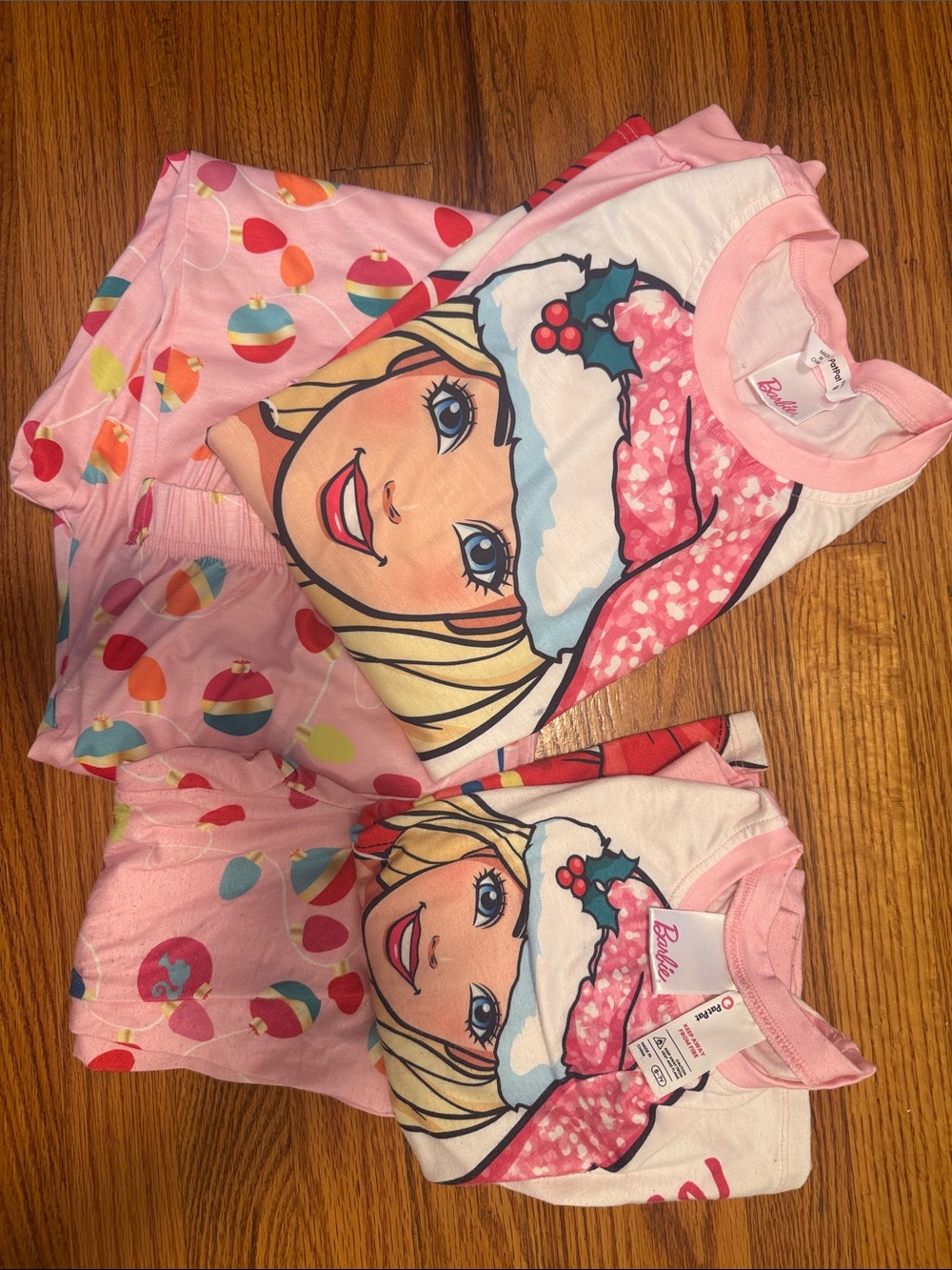 Barbie Pink Holiday Doll Face Pajama Set with Ornaments